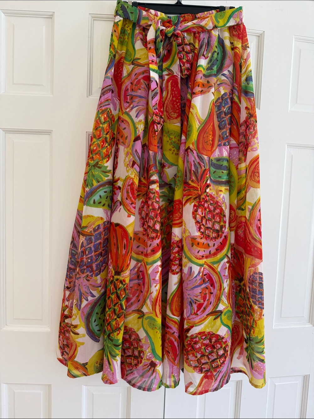 Vibrant Tropical Print Midi Skirt - Pink & Multicolor
